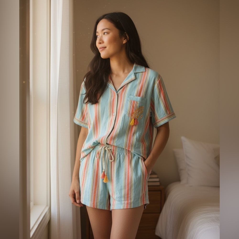 Matilda Jane Striped Pajama Set - Blue, Orange, White